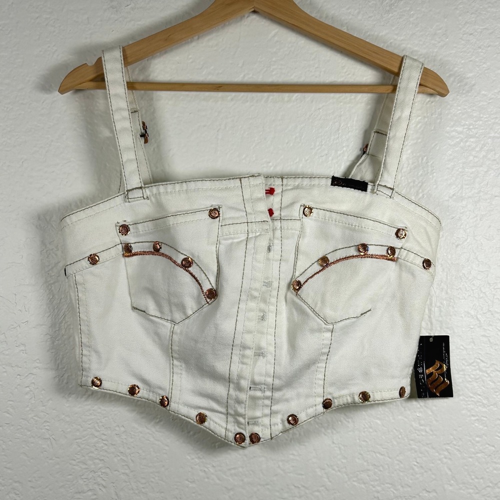 NWT Rocawear White Denim Corset Top Bustier Studded Y2K Cropped Size M